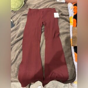 Maroon ribbed flare dress pants